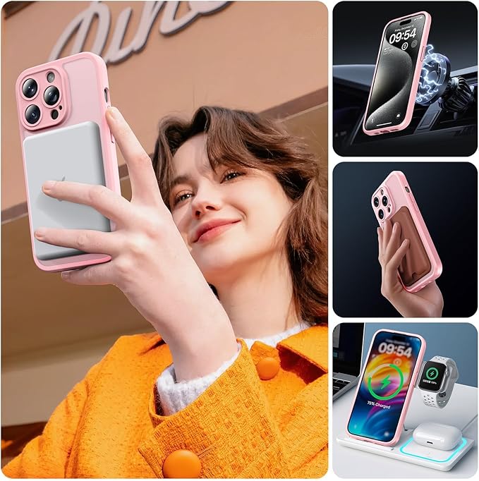 TOCOL for Phone 15 Pro Case, Compatible with Magsafe Charger, Full Camera Protection, Drop Protection, Translucent Matte Phone Case for iPhone 15 Pro 6.1 inch (Light Pink)