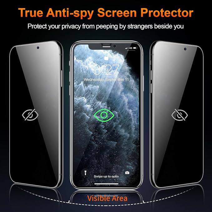 2 Pack for iPhone 11 Pro Max/Xs Max Privacy Tempered Glass Screen Protector 6.5 Inch, 9H Hardness, Auto Dust Removal, Scratch Resistant with Updated Easy Installation Tool