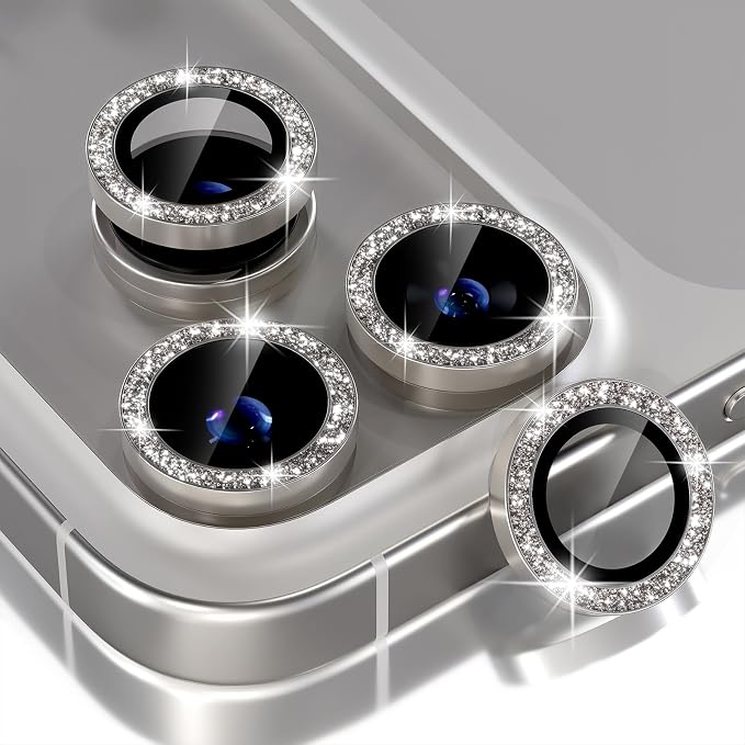 Choiche Compatible for iPhone 17 Pro/iPhone 17 Pro Max Camera Lens Protector Bling, 9H Tempered Glass Camera Cover Screen Protector Metal Ring Decoration Accessories (Glitter-Titanium Natural)