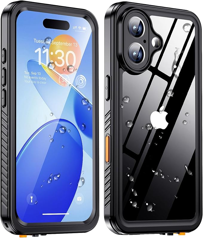 xiwxi for iPhone 16 Case Waterproof,[IP68 Underwater][Built-in Screen Protector & Camera Protector][15FT Military Dropproof][Dustproof] Full Body Shockproof Protective Phone Case 6.1" Black