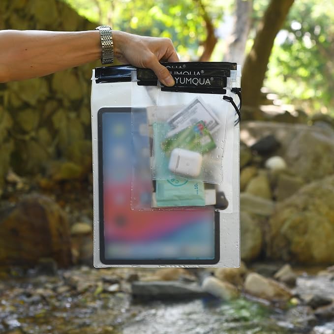 YUMQUA Clear Waterproof Bag, Waterproof Document Pouch Passport Holder Water Tight Map Case Waterproof Pouch Water Proof Small Dry Bags for Kindle Phone Tablet Camera, Kayak Boat PaddleBoard