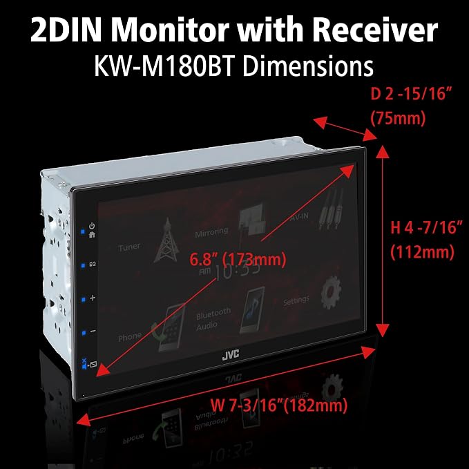 JVC KW-M180BT Bluetooth Car Stereo Receiver with USB Port – 6.75" Touchscreen Display - AM/FM Radio - MP3 Player Double DIN – 13-Band EQ