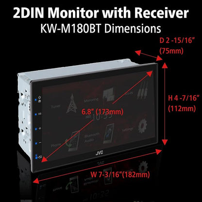 JVC KW-M180BT Bluetooth Car Stereo Receiver with USB Port – 6.75" Touchscreen Display - AM/FM Radio - MP3 Player Double DIN – 13-Band EQ