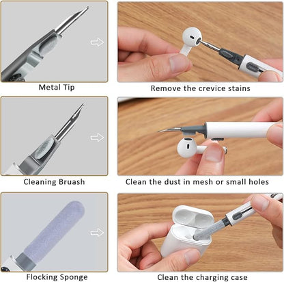 2Pcs Earbud Cleaning kit， Multi-Function Cleaning Pen with Soft Brush Flocking Sponge，Suitable for Bluetooth Headset, Charging Box, Mobile Phone, Earbud