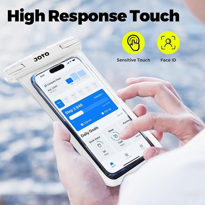 JOTO Up to 7" Universal Waterproof Phone Case for iPhone 17 Air 16 15 14 13 12 11 Plus Pro Max, IPX8 Cellphone Dry Bag XR X SE, Galaxy S23 S22 S21 S20+ S20 S10 Plus Note, Pixel -White