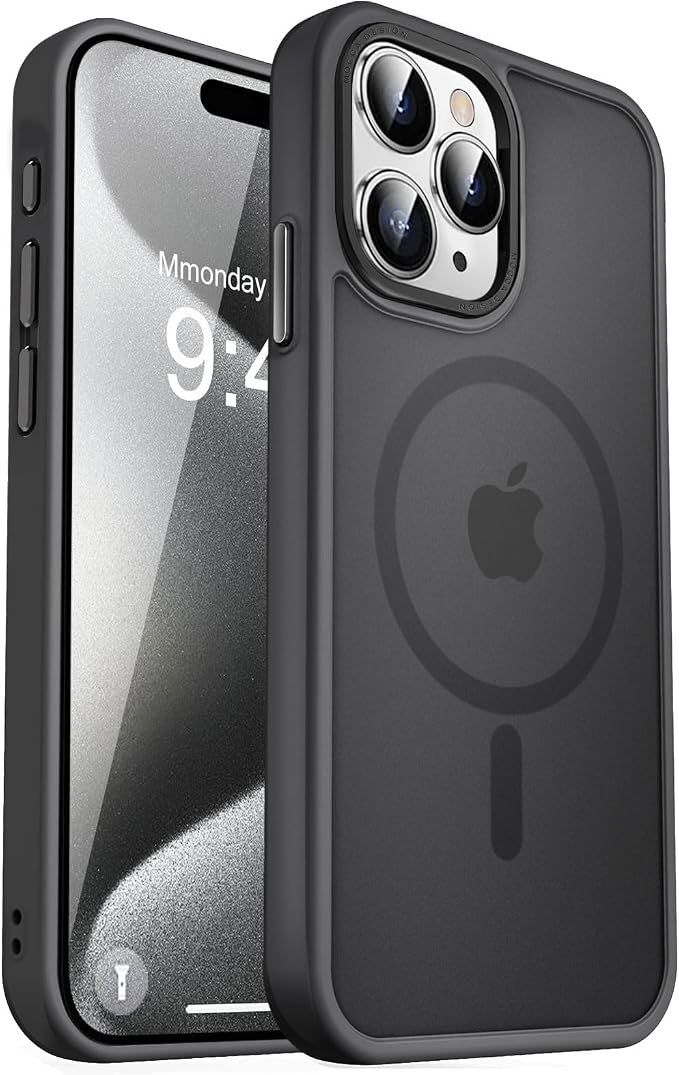 MOCCA Strong Magnetic for iPhone 15 Pro Max Case, [Compatible with Magsafe][13FT Military Drop Protection] Slim Translucent Matte Shockproof Case for iPhone 15 ProMax Case 6.7'',Titanium Black