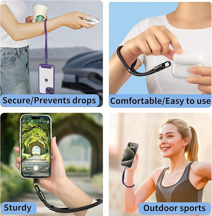 Anti Theft Phone Wrist Strap With 2 Metal Tether Tabs，Adjustable Wristlet & Hand Cell Phone Lanyard for Women and Men