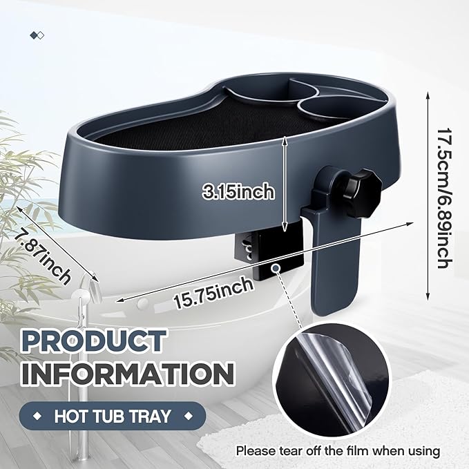 Geelin 2 Pcs Hot Tub Table Tray, Adjustable Aboveground Bathtub Tray with 2 Cup Holder, Between 2'' to 7.5'' Nonslip Hot Tub Accessories Shelf Drinks Snacks Phone Holder for Spa Bathtub (Navy Blue)