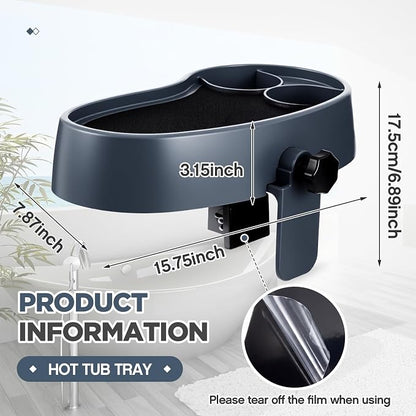 Geelin 3 Pcs Hot Tub Table Tray, Adjustable Aboveground Bathtub Tray with 2 Cup Holder, Between 2'' to 7.5'' Nonslip Hot Tub Accessories Shelf Drinks Snacks Phone Holder for Spa Bathtub (Navy Blue)