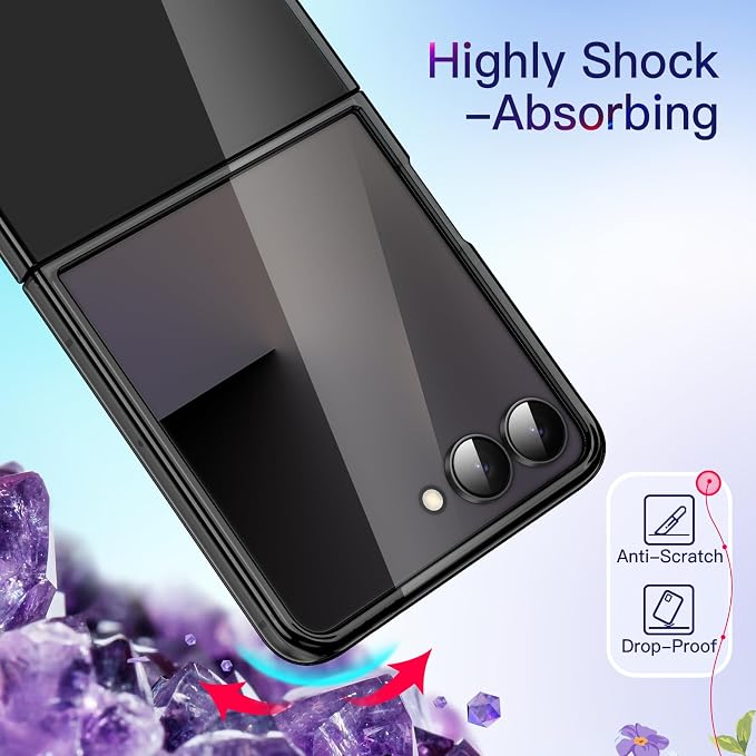 JETech Clear Case for Samsung Galaxy Z Flip 7, Black | Crystal Clear Back, Hard PC Construction, Slim Fit, Shockproof Protection
