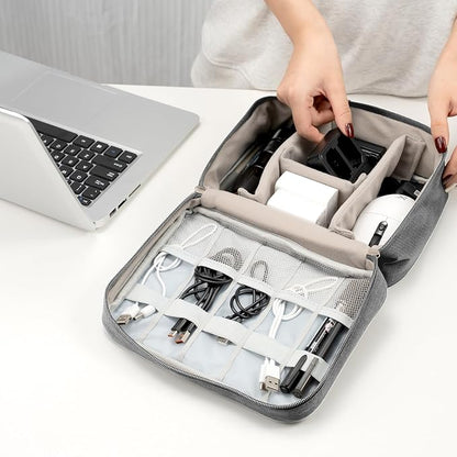 Cable Organizer bag for women or men,Electronic Accessories Carry Case Portable Waterproof Double Layers All-in-One Storage Bag for Cord, Charger, Phone, Earphone (Grey)