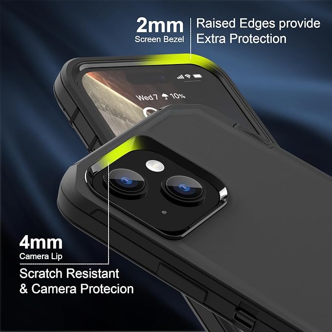 Sansunto for iPhone 16e Case, Protective Cover for 13, 14, 15, 16E 6.1", Heavy Duty Shockproof Drop Proof 3 in 1 Silicone Rubber Cover, Rugged Hybrid Durable Phone Cases for Men & Women (Black)