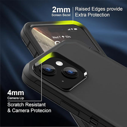 Sansunto for iPhone 16e Case, Protective Cover for 13, 14, 15, 16E 6.1", Heavy Duty Shockproof Drop Proof 3 in 1 Silicone Rubber Cover, Rugged Hybrid Durable Phone Cases for Men & Women (Black)
