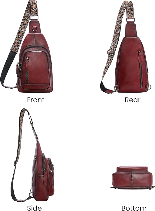 HESHE Leather Sling Bag for Women Crossbody Bags with Multi-Pocket Stylish Fanny Packs for Travel Chest Bag