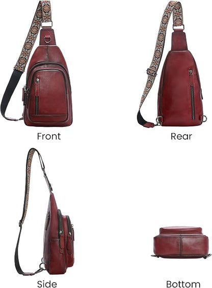 HESHE Leather Sling Bag for Women Crossbody Bags with Multi-Pocket Stylish Fanny Packs for Travel Chest Bag