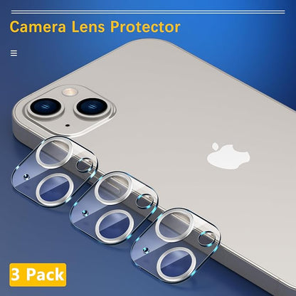 UniqueMe [3 Pack Compatible with iPhone 13 6.1" / iPhone 13 Mini 5.4" Camera Lens Protector Tempered Glass, [Case Friendly][New Version][Scratch-Resistant][Easy Installation] - Silver Circle