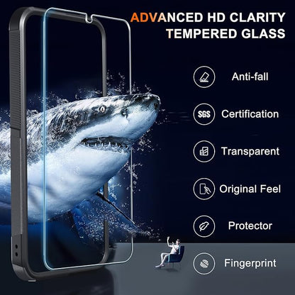 RMOCR Case for Samsung Galaxy S25 Edge, Full Body Heavy Duty Rugged Shockproof Protective Phone Cover with Lanyard Strap, Tempered Glass Screen Protector and Camera Lens Cover, Black Matte