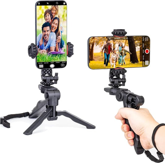 Zeadio Phone Tripod Stabilizer Grip, Smartphone Handheld Portable Selfie Stick Desktop Tabletop Stand Mount Holder for All Smartphones