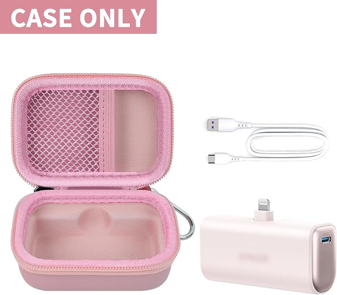 Boobowl Case Compatible with Anker Nano Portable Charger Power Bank, 5,000 Mah, with Built-in Lightning Connector, Charging Battery Pack Storage Holder for amelema/for LanLuk/for Feob (Box Only)-Pink