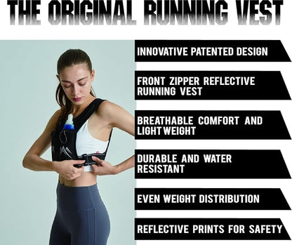 REVALI Running Vest, USA Original Patent, Zip Reflective Running Vests with 500ml Hydration Bottle, Adjustable Waistband & Breathable Material, Chest Pack Gear Phone Holder for Men & Women