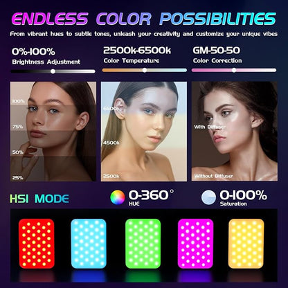 Selfie Light - BANSINE USB-Rechargeable RGB LED Phone Light - Portable Photo Light with 97+ CRI, 2500K-6500K Color Temperature for Video, Makeup, Live Streaming, and Photography