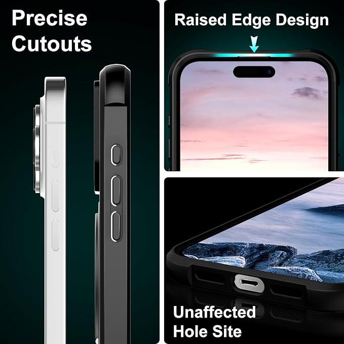 360° Magnetic Swivel Ring for iPhone 16 pro case, Built-in Metal Stand and Ring Holder, Magsafe Compatible, Military Grade Protection, Shock Resistant - Black