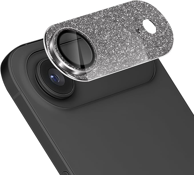Camera Lens Protector for iPhone Air, Bling Glitter Camera Cover with 9H Tempered Glass Metal Ring, Anti-Scratch Lens Protector for iPhone 17 Air (Glitter - Black)