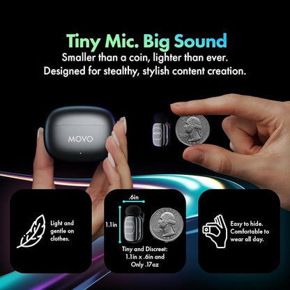 Movo NanoMic Dual USB-C Wireless Microphone for iPhone 15/16/17 and Up, Android, iPad Pro & Laptops – Wireless Lavalier Mic for USB-C Smartphones & Devices, Great for Vlogging & TikTok