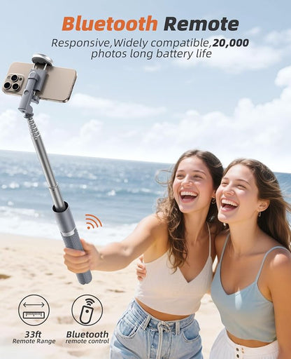 Phone Tripod & Selfie Stick with Remote, Portable, Lightweight for Video Recording Vlog, Extendable Travel Tripod Stand Compatible with iPhone Android, Grey, 62"