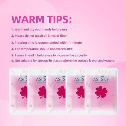 ASFSKY Reusable Cleaning Gel for Car Interior, Keyboard & Home – 5 Pack (90g Each), Sticky Dust & Crumb Remover, No Water Needed, Long-Lasting Dry Cleaner (Rose Red)