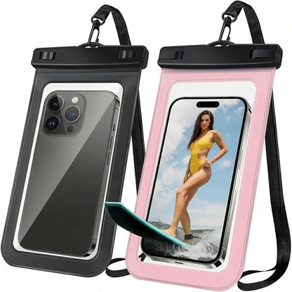 [2 Pack Waterproof Phone Case, Universal Dry Bag for iPhone 15/14/13/12 Pro Max, IPX8 Waterproof Pouch, Cruise Ship & Beach Essentials, Black & Pink - 6.8"