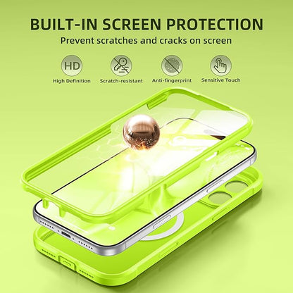 BERFY for iPhone 17 Pro Max Case, Compatible with MagSafe, Built-in Glass Screen Protector, Camera Protection, Shockproof Full Body Phone case 6.9", Translucent Bright Green