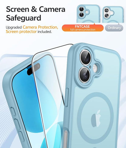 FNTCASE for iPhone 17 Case, Compatible with Magsafe, Glass Screen Protector | Full Camera Protection, Translucent Matte, 14FT Military Grade Drop Proof, Shockproof Protective Phone Cover, Teal