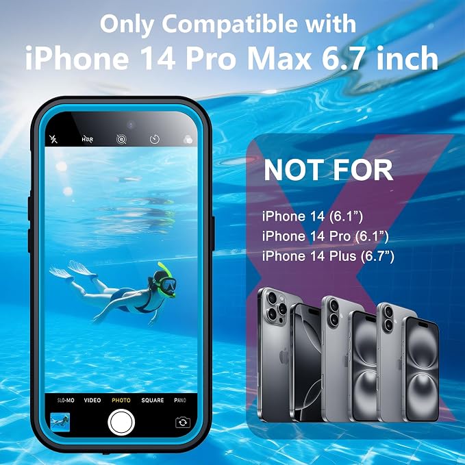 Temdan Underwater Camera Case for iPhone 14 Pro Max Case Waterproof,[ IP68 Underwater Photography & Video Recording] Cover Bag Box for Snorkeling, Swimming & Surfing-6.7" Blue
