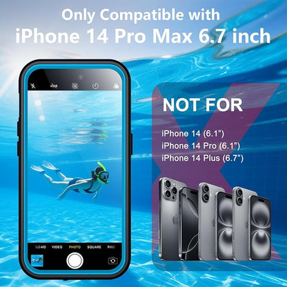 Temdan Underwater Camera Case for iPhone 14 Pro Max Case Waterproof,[ IP68 Underwater Photography & Video Recording] Cover Bag Box for Snorkeling, Swimming & Surfing-6.7" Blue