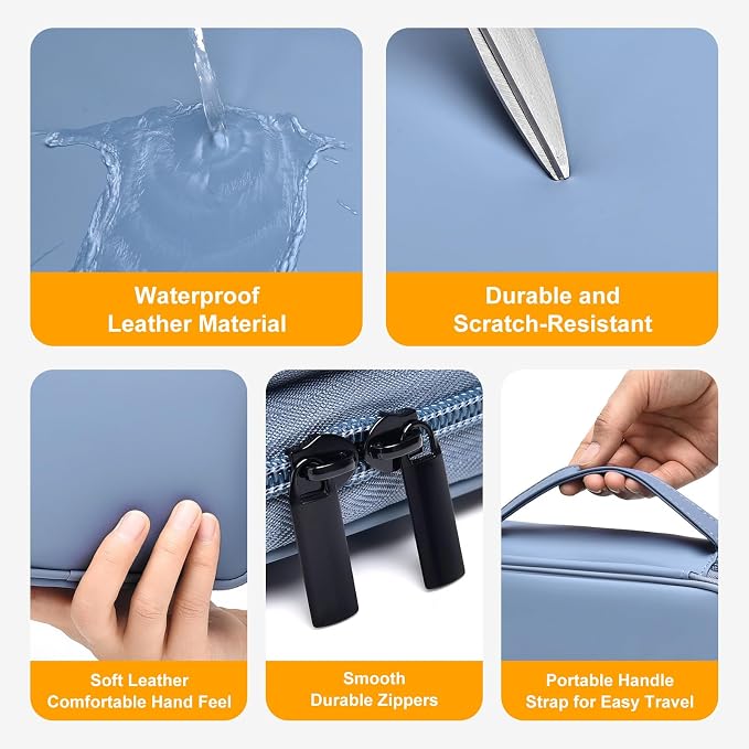 Portable Charger Organizer Travel Case Shockproof Power Bank Bag for Anker/Jackery/RAV/20000/30000mAh Power Bank Leather Electronic Case for PowerCore (Gray&Blue, Single Layer-Large)