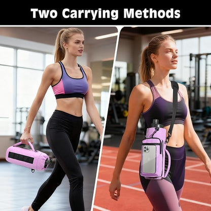 MoKo Magnetic Gym Bag, Magnetic Water Bottle Holder with Clear Phone Pouch, Built-in 4 Magnets Fitness Bag for Men and Women Compatible with Most Water Bottles, Gym Accessories Gifts, Purple