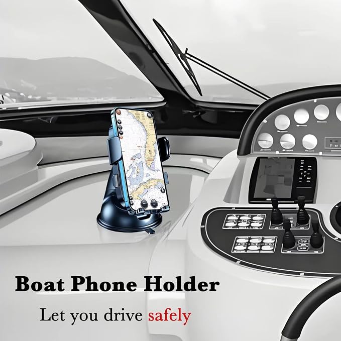 Boat Phone Holder, Suction Cup Boat Cell Phone Mount Marine Dashboard Universal Desk Waterproof Heavy Duty Holder for Boating Kayak Sailing Marine Marina for iPhone Samsung Google All Smartphones