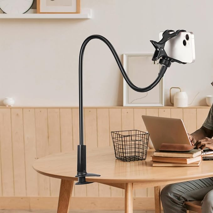 Cell Phone Clip Bed Stand Holder,Lazy Bracket Mount Clamp for Desk Flexible Long Arm Phones Stand Bed Gooseneck Mount,Cell Phone Holder 360 Adjustable Clamp Lazy Bracket for All 4-7” Devices