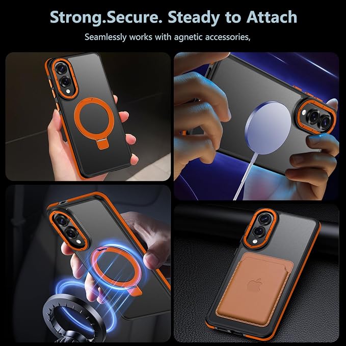 for Samsung Galaxy S25 Edge Case, Magnetic Adjustable Ring Stand [Fit for Magsafe], [Military-Grade Shockproof Protection] Phone Case with Kickstand&Ring Holder (Orange)
