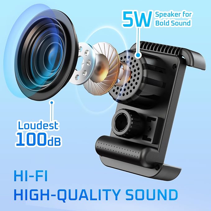 Bike Speaker with Phone Holder, Bluetooth Motorcycle Speakers with Phone Mount, Handlebar Cell Phone Clamp for iPhone 16 15 14 13 12 Pro Max Plus,4.7 to 6.8" Phones, for Scooter, Motorcycle