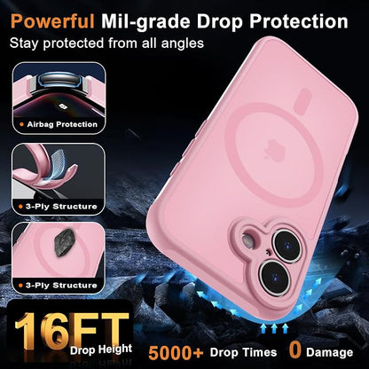 MOCCA Magnetic for iPhone 17 Case, (Compatible with Magsafe) (16FT Military Grade Protection) Full Camera Protection Anti-Fingerprint Slim Translucent Matte Phone Cover 6.3",Pink