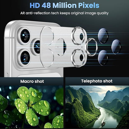 Uyiton Compatible with iPhone 17 Pro Max Camera Lens Protector - [Not Easy to Break][Strong Adsorption][Case-Friendly] Metal Tempered Glass Rear Camera Screen Cover - Silver