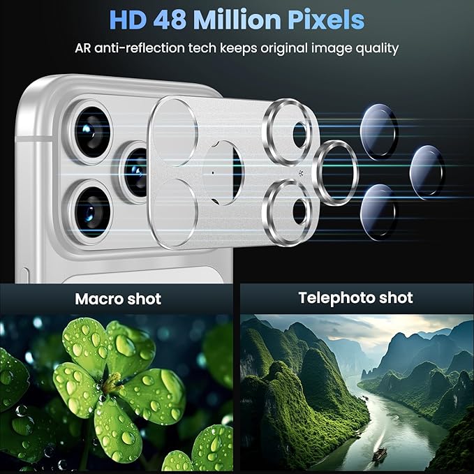 Uyiton Compatible with iPhone 17 Pro Max Camera Lens Protector - [Not Easy to Break][Strong Adsorption][Case-Friendly] Metal Tempered Glass Rear Camera Screen Cover - Silver, 2 Packs