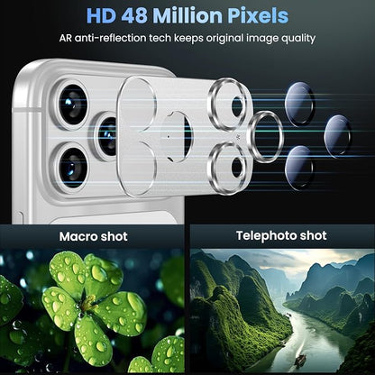 Uyiton Compatible with iPhone 17 Pro Camera Lens Protector - [Not Easy to Break][Strong Adsorption][Case-Friendly] Metal Tempered Glass Rear Camera Screen Cover - Silver