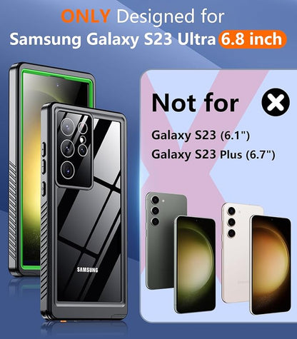 Temdan for Samsung Galaxy S23 Ultra Case,Waterproof Built-in Lens & Screen Protector[Full Body Shockproof][12 FT Military Drop Proof][Dustproof][IP68 Underwater] Case for S23 Ultra 5G 6.8”-Green
