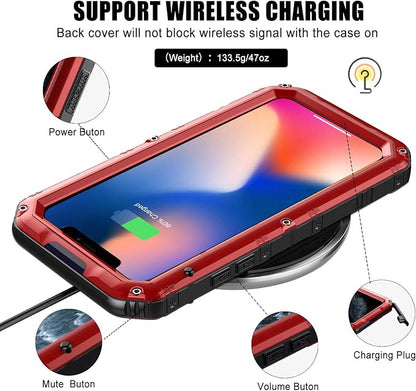 Mitywah Waterproof Case for iPhone 11 Pro, Heavy Duty Military Grade Shockproof Cover Built-in Screen Protection, Rugged Thick Full Body Protect Metal Case for iPhone 11 Pro, Red