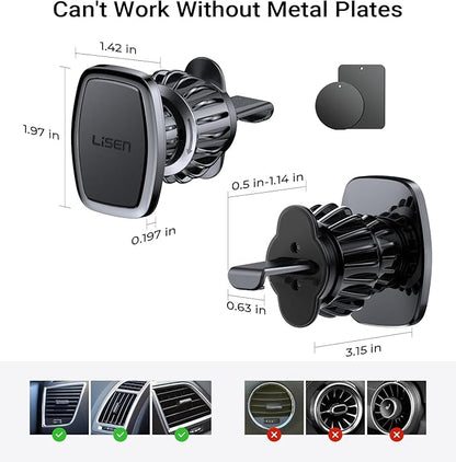 LISEN 2 Pack Magnetic Phone Holder for Your Car - 6 Military Magnets Vent Cell Phone Mount (Silver)