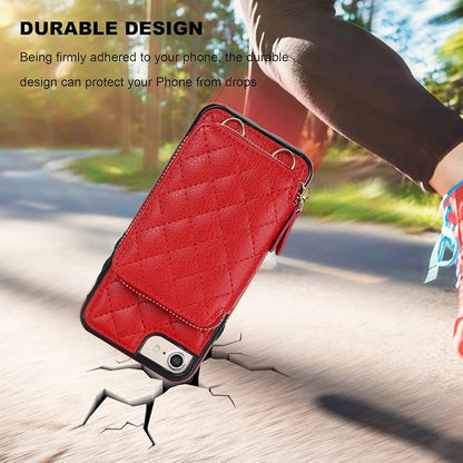 Bocasal Crossbody Wallet Case for iPhone SE 2022/SE 2020/8/7, RFID Blocking PU Leather Zipper Handbag Purse Flip Cover, Kickstand Folio Case with Card Slots Holder Wrist Strap Lanyard 4.7 Inch (Red)