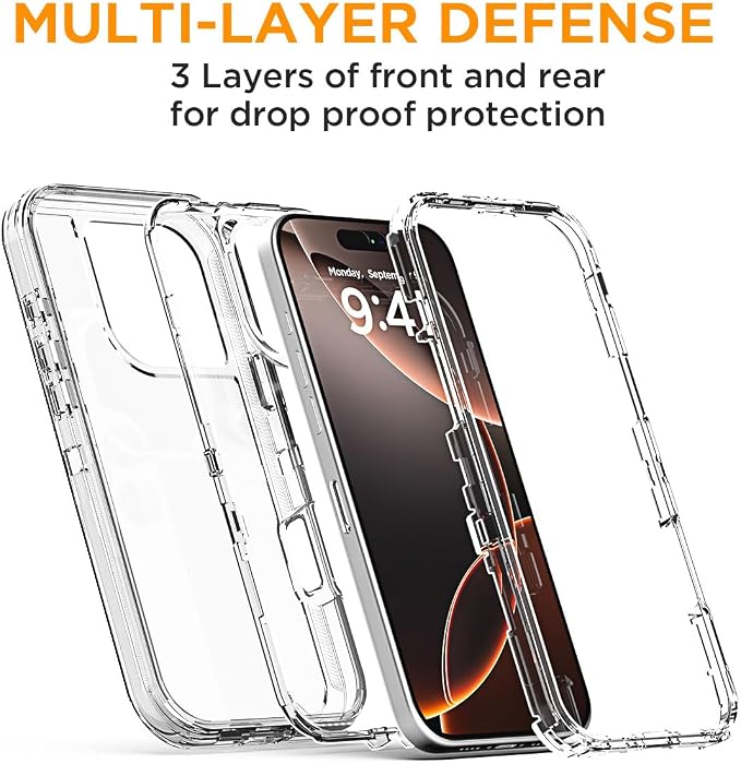 AICase for iPhone 16 Pro Case Clear 3 in 1 Heavy Duty Drop Protection Full Body Rugged Shockproof/Dust Proof 3-Layer Military Protective Tough Durable Cover for iPhone 16 Pro 6.3"_1
